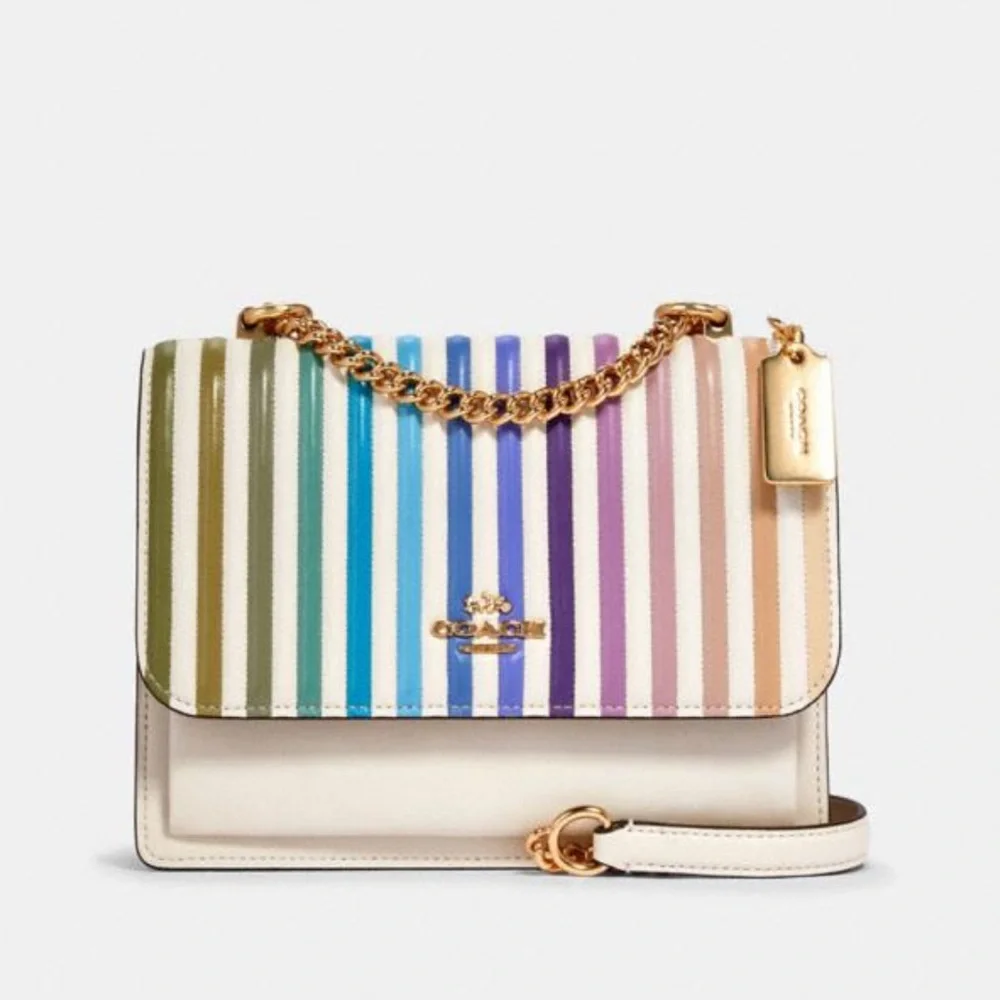 Coach Kate Ombre Rainbow Stripe Leather Crossbody Chain Shoulder Bag